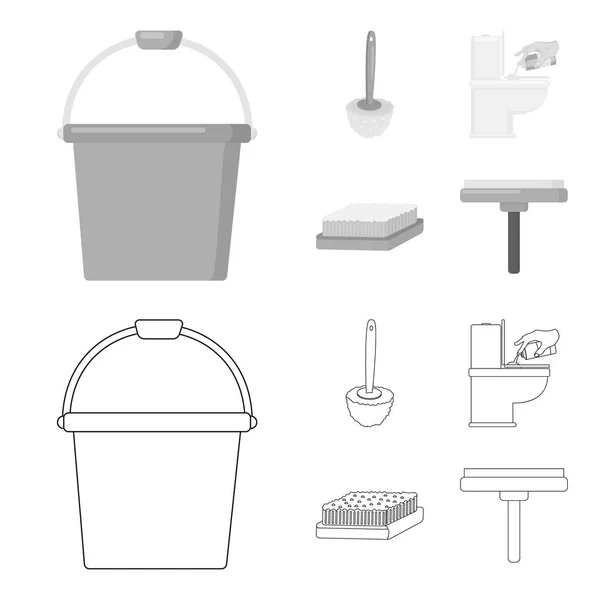 Cleaning and maid outline, monochrome icons in set collection for design. Оборудование для очистки векторного символа . — стоковый вектор