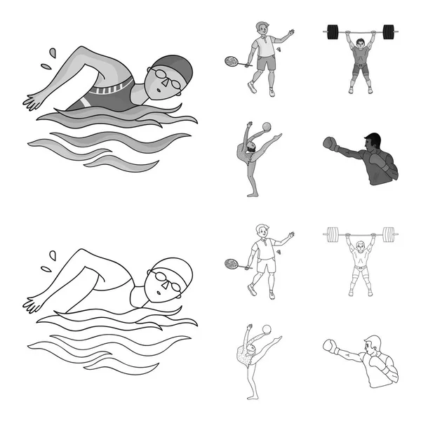 Swimming, badminton, weightlifting, artistic gymnastics. Olympic sport set collection icons in outline,monochrome style vector symbol stock illustration web. — Stock Vector