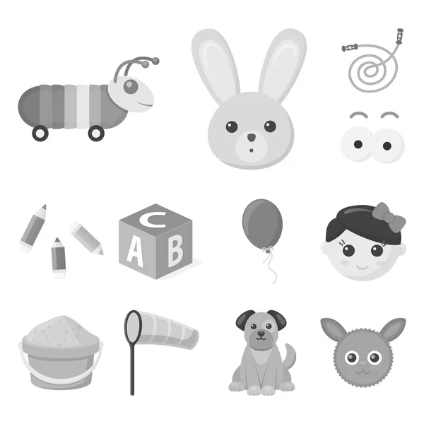 Děti hračky monochromatické ikony v nastavení kolekce pro design. Hra a cetka symbol akcií webové vektorové ilustrace. — Stockový vektor