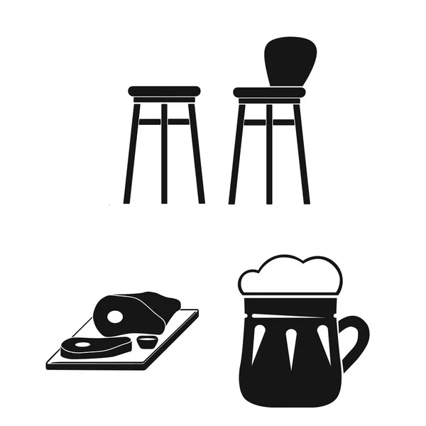 Паб, інтер'єр та обладнання чорні значки в наборі колекції для дизайну. Векторний символ алкоголю та їжі Веб-ілюстрація . — стоковий вектор