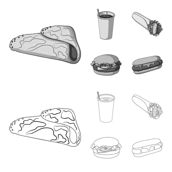 Veloce, pasto, mangiare e altre icone web in contorno, in stile monocromatico.Pancakes, farina, prodotti, icone in collezione set . — Vettoriale Stock