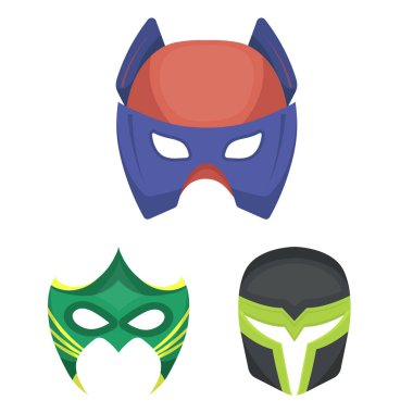 Karnaval maskesi karikatür simgeleri set koleksiyonu tasarım için. Göz ve yüz vektör simge stok web illüstrasyon maske.