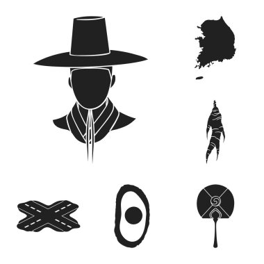 Ülkenin Güney Kore siyah set koleksiyonu tasarım için simgeler. Seyahat ve cazibe simge stok web illüstrasyon vektör.