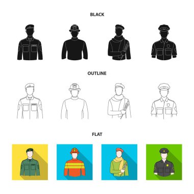 Askeri, itfaiyeci, sanatçı, polis. Meslek koleksiyonu Icons set siyah, düz, anahat stili vektör simge stok çizim web.