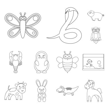 Set koleksiyonu tasarım için bir gerçekçi olmayan hayvan anahat simgeleri. Oyuncak hayvanlar sembol stok web illüstrasyon vektör.