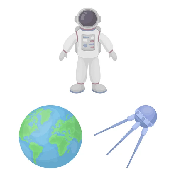 Icone dei cartoni animati della tecnologia spaziale nella collezione di set per il design.Spacecraft e attrezzature vettoriale simbolo stock web illustrazione . — Vettoriale Stock