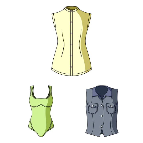 Femmes Vêtements icônes de bande dessinée en set collection pour design.Clothing Variétés et accessoires vectoriel symbole stock web illustration . — Image vectorielle