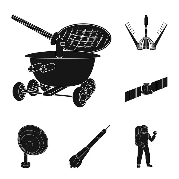 Space Technology Black Icons Set Collection Design Spacecraft Equipment Vector — Stock Vector