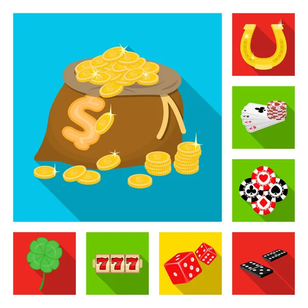 Casino and equipment flat icons in set collection for design. Gambling and money vector symbol stock web illustration. — Stock Vector