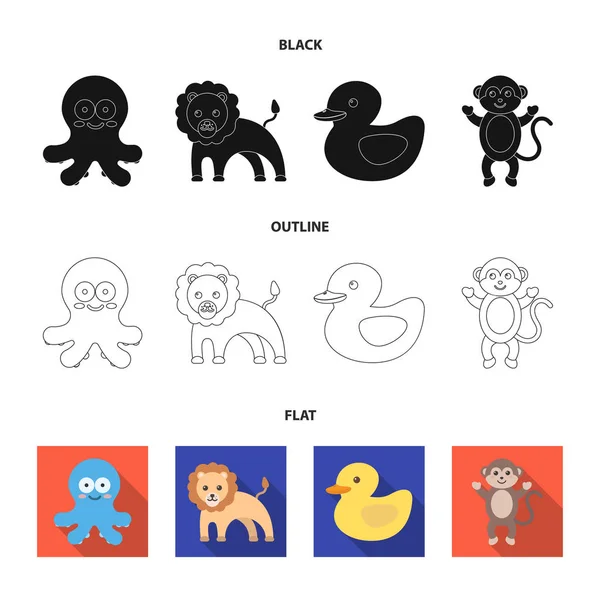 Un poco realista negro, plano, esbozar iconos de animales en la colección de conjuntos para el diseño. Animales de juguete vector símbolo stock web ilustración . — Archivo Imágenes Vectoriales