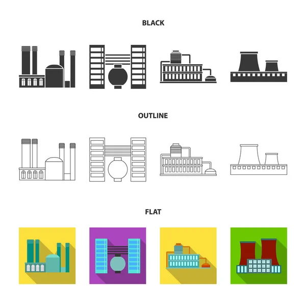 Iconos de colección conjunto de fábrica de la industria, production.Factory en negro, plano, contorno estilo vector símbolo stock ilustración web . — Archivo Imágenes Vectoriales