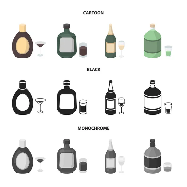 Alkohol, czekolada, szampan, Absynt, ziołowy likier. Alkohol zestaw kolekcji ikon w www czas ilustracja kreskówka, czarny, monochromatyczne styl wektor symbol. — Wektor stockowy