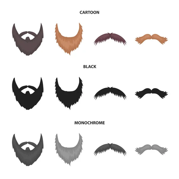 Mustache y barba, peinados de dibujos animados, negro, iconos monocromáticos en la colección de conjuntos para el diseño. Elegante corte de pelo vector símbolo stock web ilustración . — Vector de stock