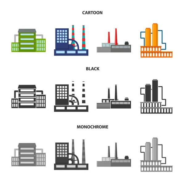 工业、生产。工厂集合图标在卡通, 黑色, 单色风格矢量符号股票插画网站. — 图库矢量图片