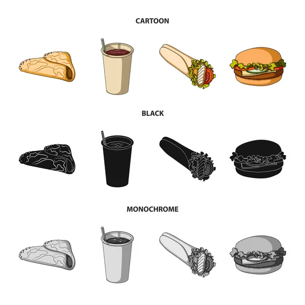 Fast, farine, manger et autres icônes web en dessin animé, noir, monochrome style.Crêpes, farine, produits, icônes dans la collection set . — Image vectorielle