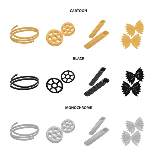 Різні види пасти. Типи наборів колекцій макаронних виробів у мультфільмі, чорному, монохромному стилі Векторні символи стокової ілюстрації веб . — стоковий вектор