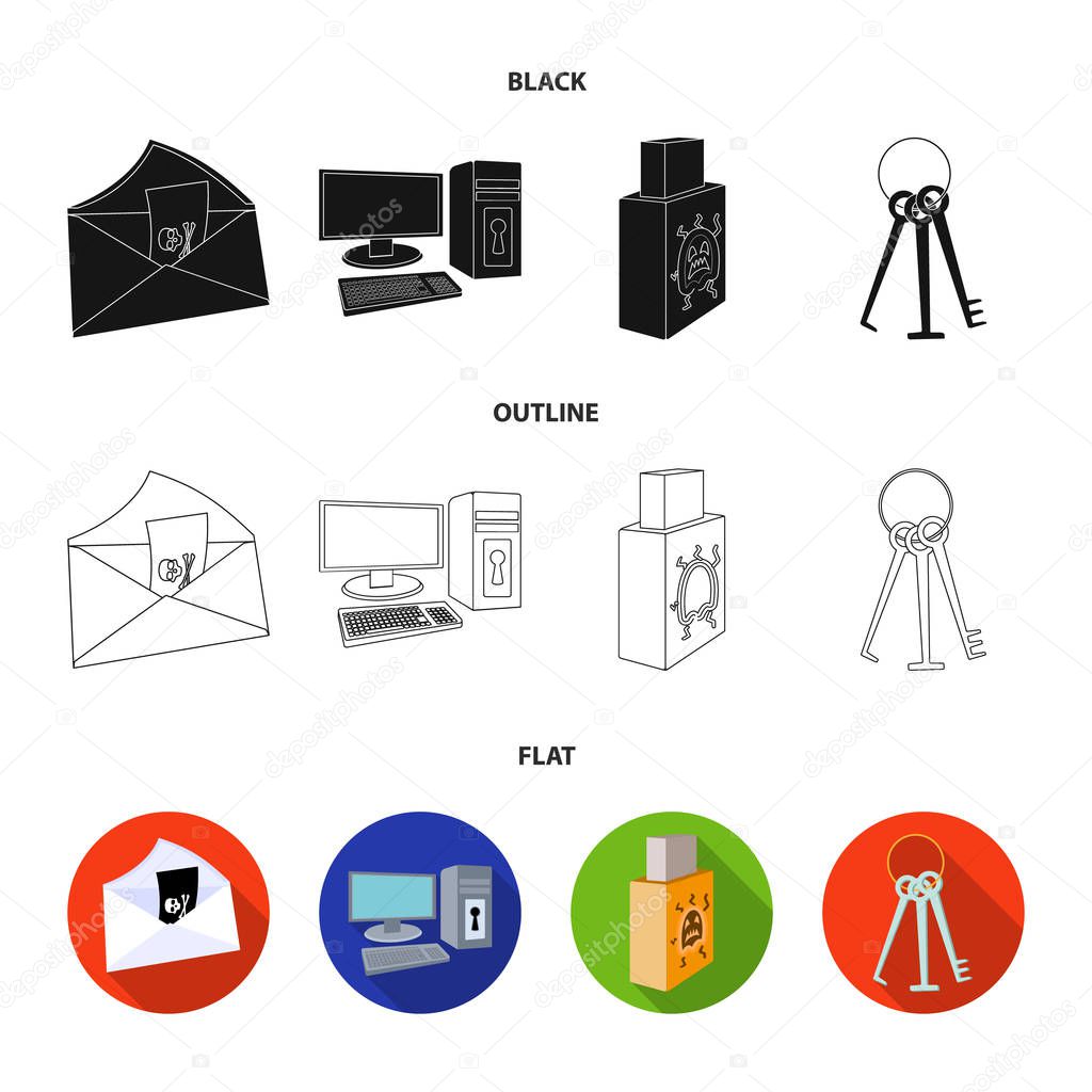 Virus, monitor, display, screen .Hackers and hacking set collection icons in black,flat,outline style vector symbol stock illustration web.