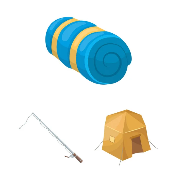 Diferentes tipos de carpas iconos de dibujos animados en la colección de conjuntos para el diseño. Refugio temporal y vivienda vector símbolo stock web ilustración . — Vector de stock