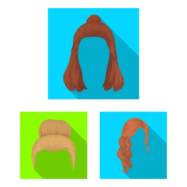 Peinado femenino iconos planos en colección de conjuntos para el diseño. Elegante corte de pelo vector símbolo stock web ilustración . — Vector de stock