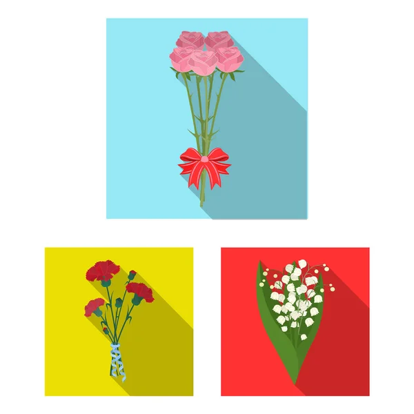 A bouquet of fresh flowers flat icons in set collection for design. Various bouquets vector symbol stock web illustration.