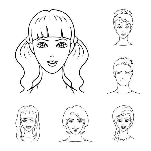 Avatar and face outline icons in set collection for design. A person appearance vector symbol stock web illustration. — Stock Vector