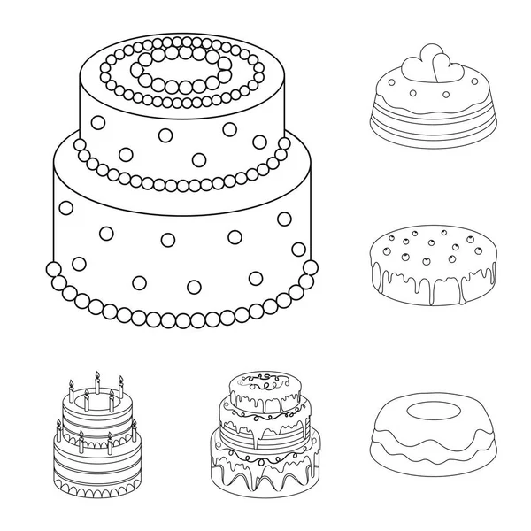 Ícones de esboço de bolo e sobremesa na coleção de conjuntos para design. feriado bolo vetor símbolo web ilustração . — Vetor de Stock