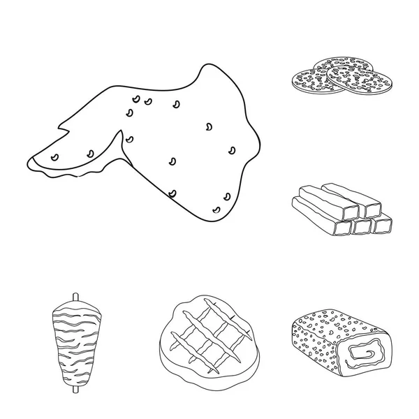 Diferentes iconos de contorno de carne en la colección de conjuntos para el diseño. Carne producto vector símbolo stock web ilustración . — Vector de stock