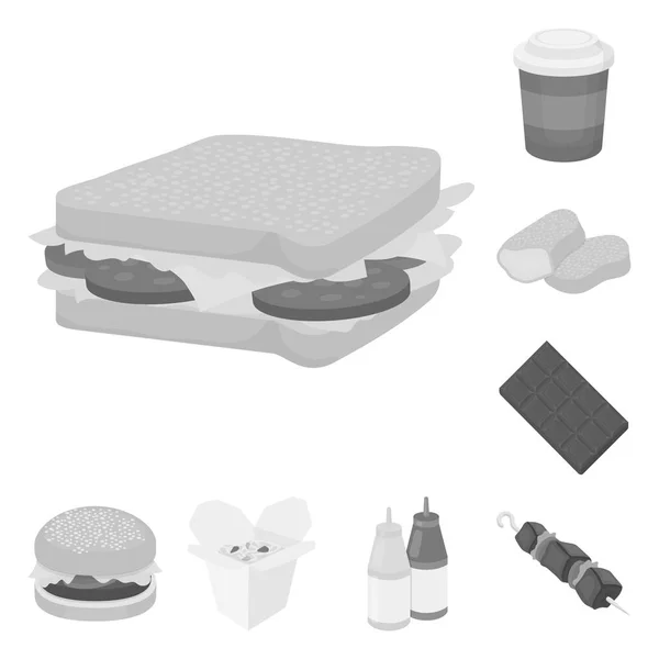 Fast food ícones monocromáticos na coleção de conjuntos para design.Food de produtos semi-acabados símbolo vetorial ilustração web estoque . — Vetor de Stock