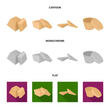 Case, kabuk, çerçeve ve diğer web simgesi karikatür, düz, tek renkli stil. Kutusu, konteyner, paket, küme koleksiyon simgeler.