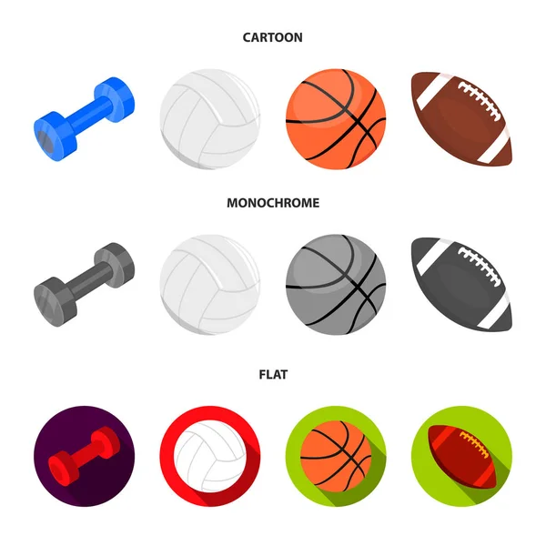 Haltere azul, bola branca de futebol, basquetebol, bola de rugby. Desporto conjunto coleção ícones em desenhos animados, plana, estilo monocromático vetor símbolo estoque ilustração web . — Vetor de Stock