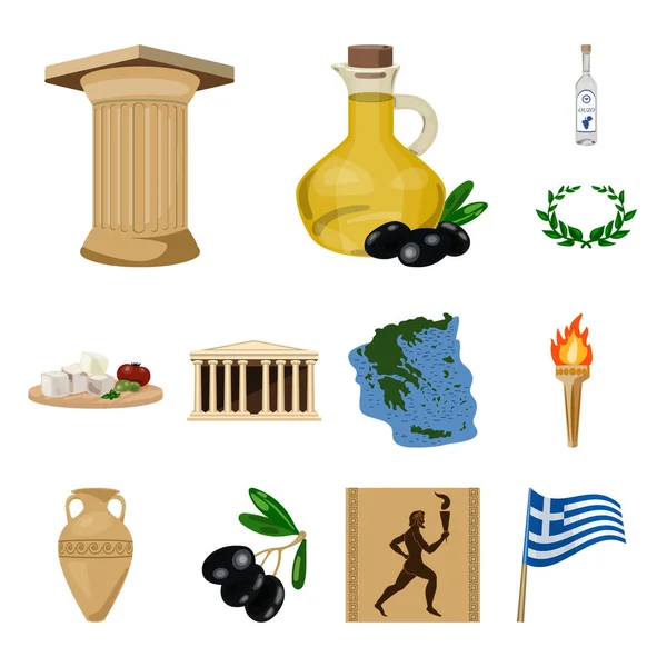 国家希腊卡通图标集集为设计 希腊和标志性的象征股票插图 — 图库矢量图片