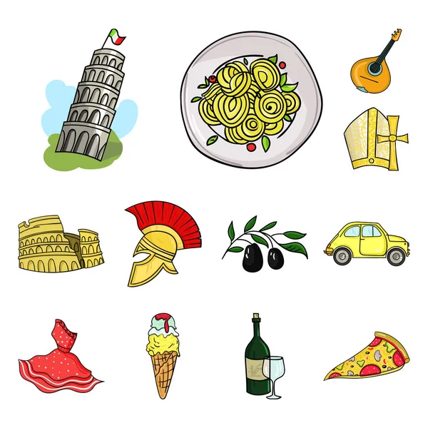 País Italia iconos de dibujos animados en la colección de conjuntos para el diseño. Italia e hito vector símbolo stock web ilustración . — Vector de stock