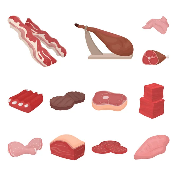 Différentes icônes de dessin animé de viande dans la collection de jeu pour la conception. Viande produit vecteur symbole stock web illustration . — Image vectorielle