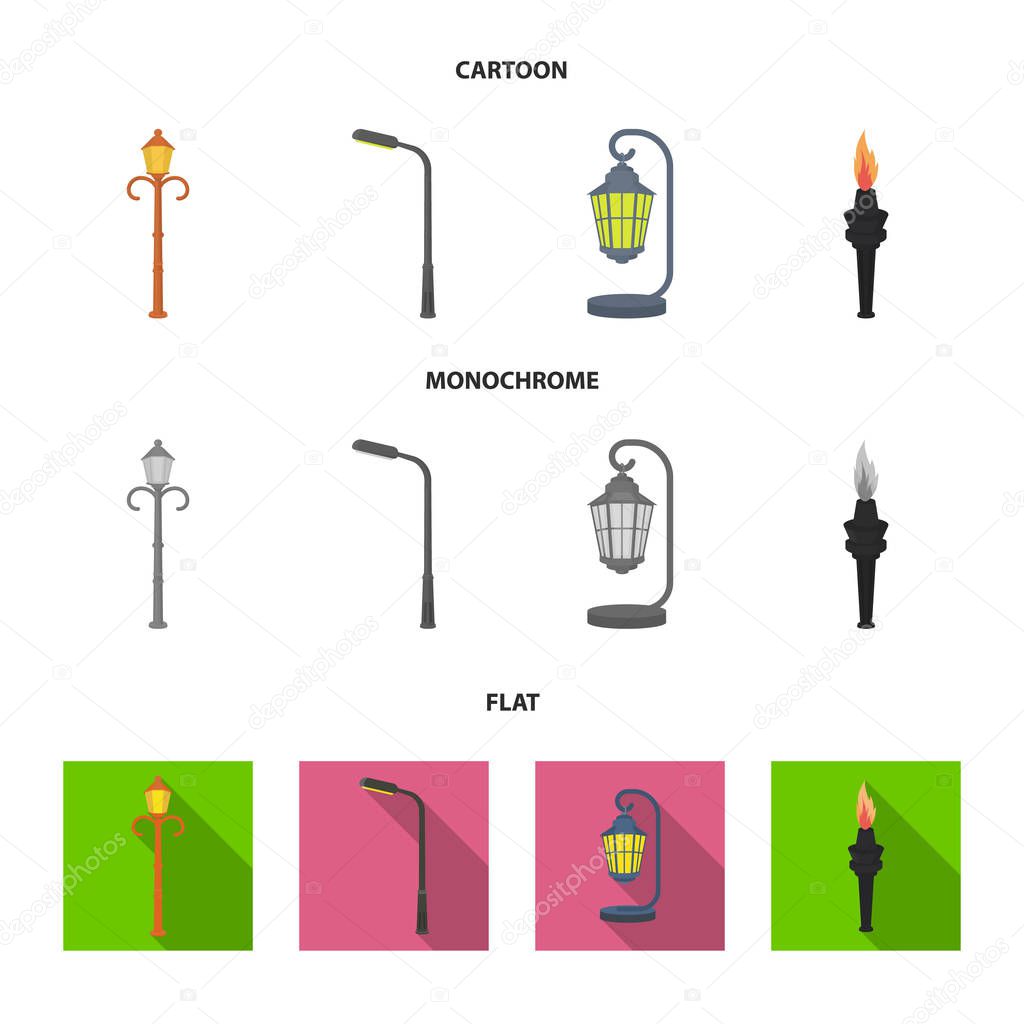 Lamppost in retro style,modern lantern, torch and other types of streetlights. Lamppost set collection icons in cartoon,flat,monochrome style vector symbol stock illustration web.