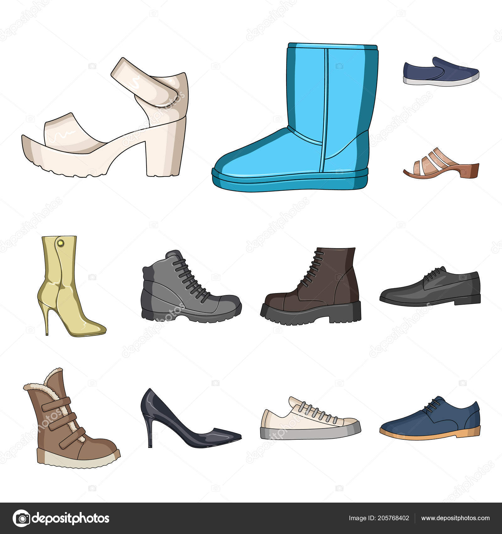 Different shoes cartoon icons in set collection for Men