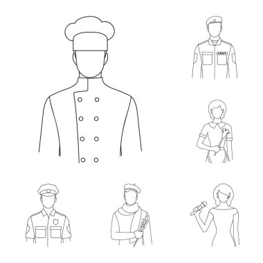 Farklı mesleklerden insanlar set koleksiyonu tasarım için simgeleri anahat. İşçi ve uzman sembol stok web illüstrasyon vektör.