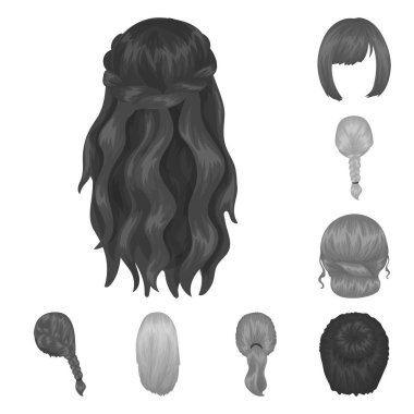 Set koleksiyonu tasarım için kadın saç modeli tek renkli simgeler. Şık saç kesimi vektör simge stok web çizimi.