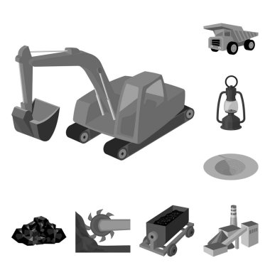 Set koleksiyonu tasarım için sanayi tek renkli simgeler madencilik. Cihazlar ve sembol stok web illüstrasyon vektör.