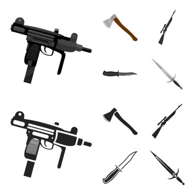 AX, otomatik, keskin nişancı tüfeği, savaş bıçak. Silah toplama simgeler çizgi film, siyah stil vektör simge stok çizim web ayarla..