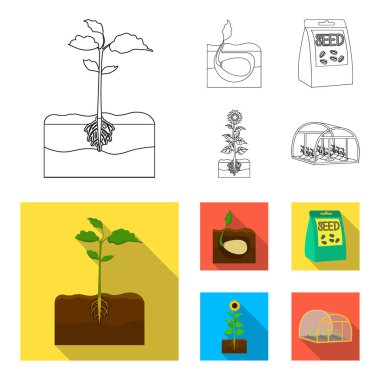 Şirket, ekoloji ve diğer simge anahat, düz stil. Kabuğu, cezalar, Bahçe simgeler kümesi koleksiyonu