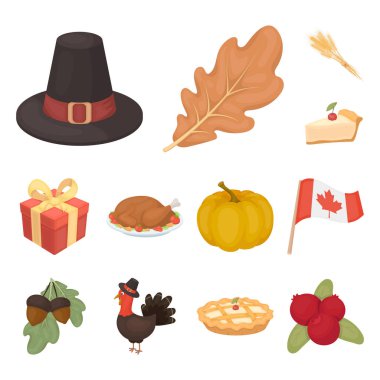 Set koleksiyonu tasarım için Kanada Şükran günü çizgi film simgeler. Kanada ve gelenek sembol stok web illüstrasyon vektör.