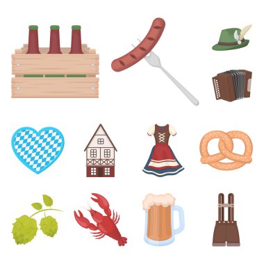 Münih karikatür simgeleri set koleksiyonu tasarım için Ekim Festivali. Gelenek ve eğlenceli sembol stok web illüstrasyon vektör.