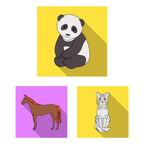 Ρεαλιστική ζώα επίπεδη εικονίδια στη συλλογή σετ για σχεδιασμό. Άγρια και κατοικίδια ζώα διανυσματικά εικονογράφηση σύμβολο μετοχής web. — Διανυσματικό Αρχείο