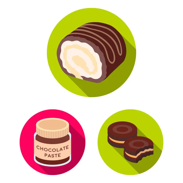 Chocolate Postres iconos planos en la colección de conjuntos para el diseño. Chocolate y dulces vector símbolo stock web ilustración . — Archivo Imágenes Vectoriales