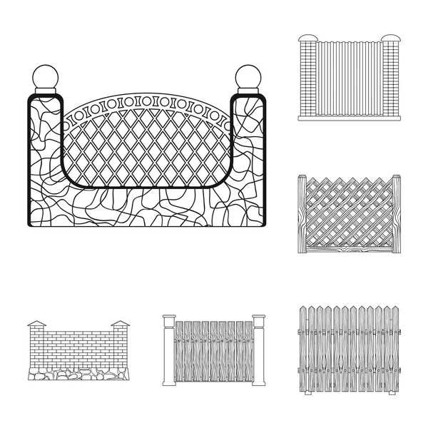 Different fence outline icons in set collection for design.Decorative fencing vector symbol stock web illustration. — Stock Vector