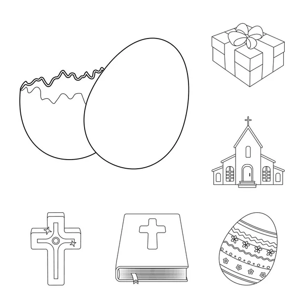 Páscoa é um feriado cristão ícones esboço na coleção de conjuntos para o design. Atributos de Páscoa símbolo vetorial ilustração web . —  Vetores de Stock