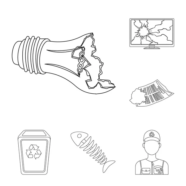 Icone con contorno rifiuti e immondizia nella raccolta dei set per il design. Pulizia vettoriale spazzatura simbolo stock web illustrazione . — Vettoriale Stock