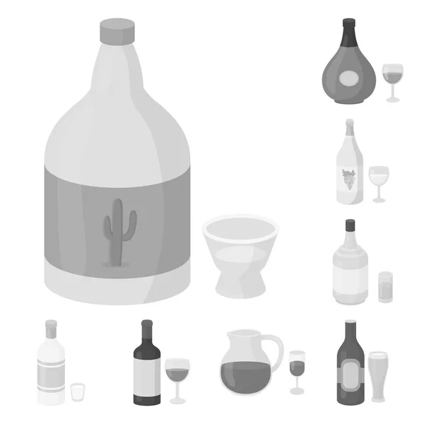 Types d'alcools icônes monochromes dans la collection ensemble pour le design. Alcool en bouteilles symbole vectoriel stock web illustration . — Image vectorielle