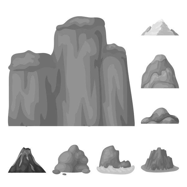 Diferentes montañas iconos monocromáticos en la colección de conjuntos para el diseño.Montañas y paisaje vector símbolo stock web ilustración . — Archivo Imágenes Vectoriales