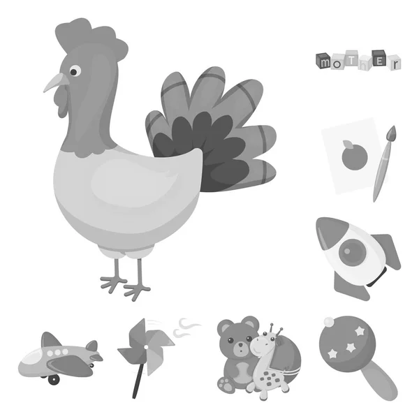 Kinderen speelgoed zwart-wit pictogrammen in set collectie voor design. Spel en bauble symbool voorraad web vectorillustratie. — Stockvector